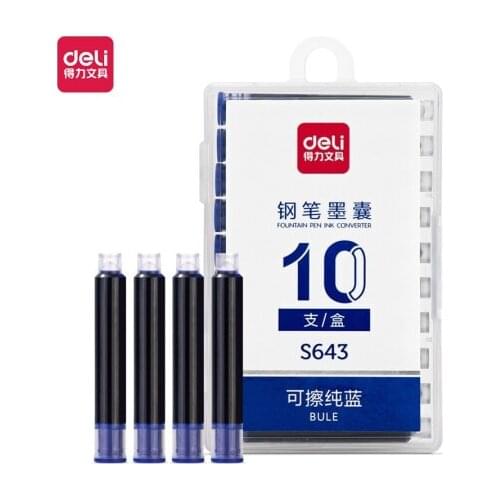 10Pcs Deli S643 Disposable Fountain Pen Ink Cartridge Refills Bottle box Blue/Black/Dark Blue School Office Stationery Supplies