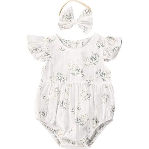 Lioraitiin 0-24M Newborn Baby Girl Romper Off Shoulder Cotton Floral Printed O-Neck Jumpsuit Fashion Romper Clothing