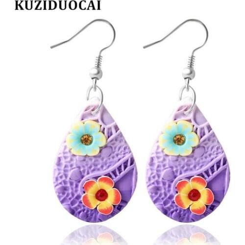 Kuziduocai New Fashion Jewelry Soft Pottery Droplet Crystal Petal Drape Stud Earrings Women Statement Brincos Pendientes E-650
