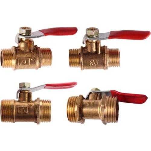 Brass Ball Valve 1/8" 1/4" 3/8" 1/2" Male to Male BSP Thread with Red Lever Handle Connector Joint Pipe Fitting Coupler Adapter