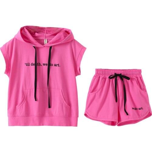Summer Girls Sport Suit 2020 New Hooded Tops+Shorts 2 Pcs Set Casual Teenage Girls Clothing BC978