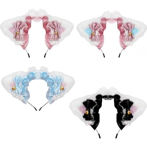 Cute Lolitas Maid Cat Ear Headband Japanese Korea Soft Lace Lolit Cosplay Party Costume Bell Headwear Headbands Hair Accessories