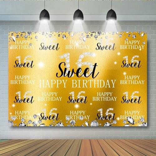 Sweet 16 Birthday Backdrops For Party Girls Sixteen Adult Ceremony Photography Background Glitter Diamond Banner Photocall