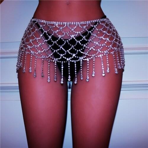 Fashion Exquisite Water Drop Rhinestone Tassel Waist Chain Charm Womens Leisure Party Lingerie Sexy Crystal Panties Body Chain