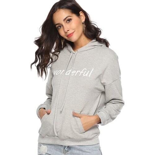 Fashion Letter Printing Sweatshirts Autumn Loose Student Hooded Hoodies O-neck Solid Color womens Long Sleeved Top