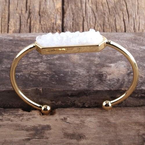 MD Fashion Boho Jewelry Natural Stone & Druzy Medal Cuff Bracelets & Bangles For Women Stone Bangles