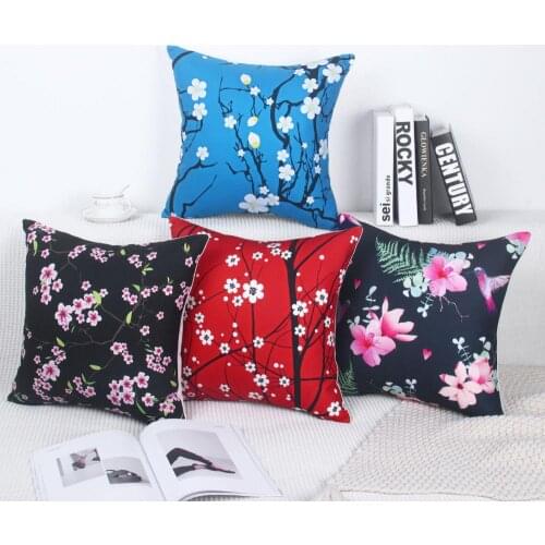 Zeroomade Japanese Cherry Blossoms Cotton Thorw Pillowcases Durable Square Cushion Covers For Home Sofa Chair Bed Decorative