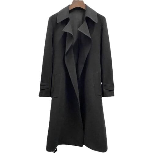 2021 Autumn and Winter New Black and White Color Matching No Buckle Belt Trench Coat Commuter