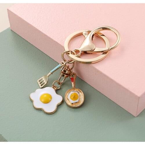 New Cook Keychain Lovely Enamel Key Ring Fried Egg Omelette Pan Shovel Kitchenware Key Chain Chefs Gift DIY Jewelry Handmade