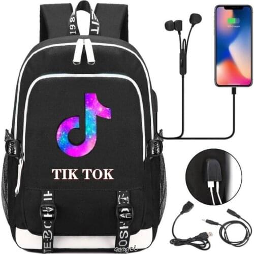 Tik Tok New Cosplay USB Port Backpack Student School Shoulder Bag Laptop Travel Rucksack Gift