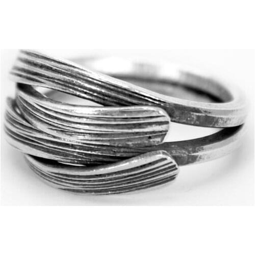 Original Design S925 Sliver Open Ring Handcrafted Resizable Wire Drawing Do Old Rustic Couple Lover Engagement Finger Jewelry