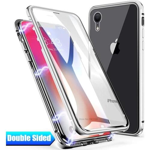 Front Magnetic Metal Case For iPhone XS MAX X XR 8 7 6 6S Plus Case Double Sided Tempered Glass Magnet 7Plus Case Cover Coque