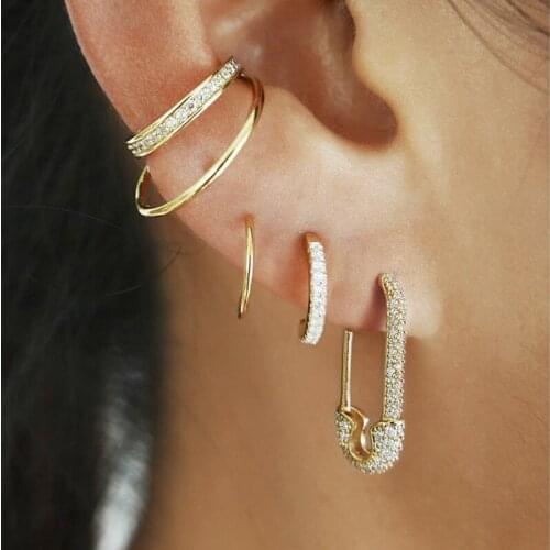 Personalized U-Pin With Diamond Earrings Paper Clip Pin metal Gold RoseColor Earrings Jewelry Pinna Minimalist Jewelry Wholesale