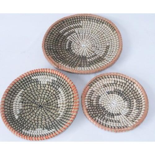 3pcs Boho Woven Wall Basket Decor Handmade Seagrass Hanging Decorative Trays Fruit Dessert Plate for Kitchen