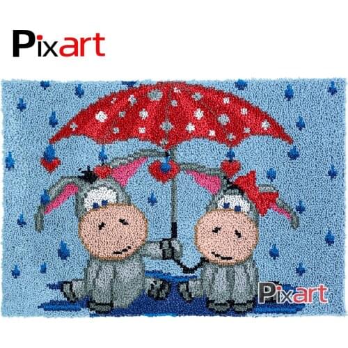 Latch Hook Rug Two Donkeys Crocheting Wall Tapestry Kits DIY Carpet Rug Chunky Yarn Needlework Knitted Floor Mat Hobby & Crafts