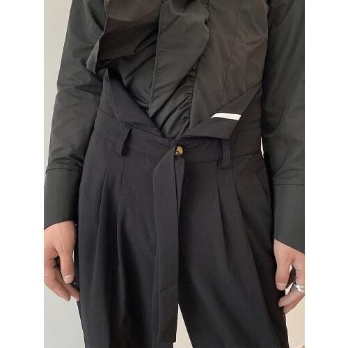 Straight casual loose ribbon personality design joker pants temperament simple new autumn wide leg mens pants [M-6XL!]