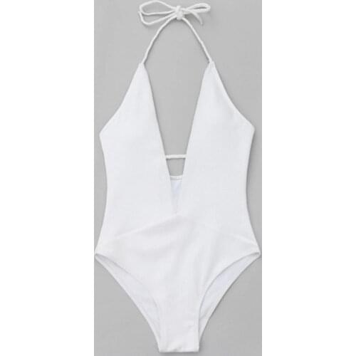 Sexy Halter Solid Women Swimwear Sexy High Cut Out One Piece Swimsuit Backless Thong Swim Suit Female Bathing Suit Monokini