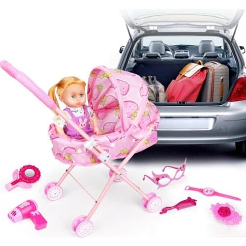 Cute Baby Stroller Trolley Doll for Toddler Pretend Play Toy Pram Pushchair Gift U7EE
