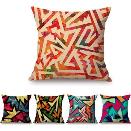 Modern Graffiti Art Colorful Geometric Fashion Home Decorative Pillow Case Vintage Cotton Linen Square Sofa Throw Cushion Cover