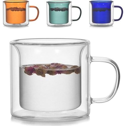 High Borosilicate Colorful Glass Cup Water Juice Tea Cup Double Glass With Handle Vintage Coffee Mug Bottle Home Accessories