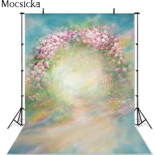 Mocsicka Vinyl Photography Background Retro Pink Rose Flower Door Dark Oil Printed Fotografia Backgrounds for Photo Studio G-437