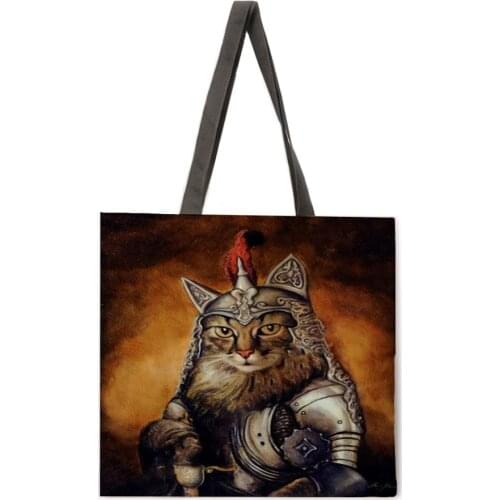 Animal portrait painting female print tote bag linen fabric bag casual folding shopping bag outdoor beach bag daily tote bag