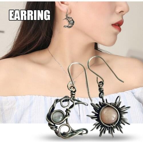 1 Pair Women Sun and Moon Shape Earrings Lady Shining Luxury Ear Hoop Party Jewelry LXH