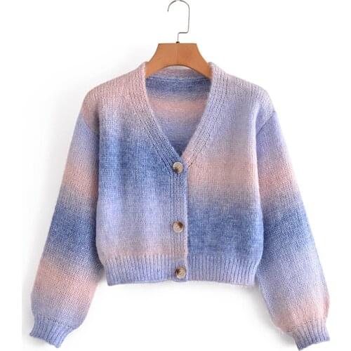 MESTTRAF Women 2021 Fashion Tie Dye Loose Cardigan Sweater Retro Long Sleeve V-neck Single Breasted Sweater Streetwear