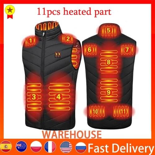 11PCS Heated Jacket Fashion Men Women Coat Intelligent USB Electric Heating Thermal Warm Clothes Winter Heated Vest Plussize