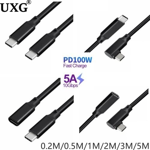 10Gbps Gen2 VR Type-C USB 3.1 Male To USB-C Female Extension Data 100W Charging Cable Extender Cord Reversible Design 1m 2m 5m