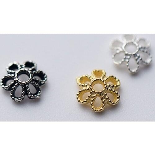 10pcs/lot 100% 925 Sterling Silver Filigree Bead Caps 6mm Gold Silver Black Color Craft End Caps DIY Jewelry Making Accessories
