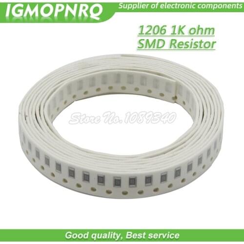 100PCS 1206 SMD Resistor 1% resistance 1K ohm chip resistor 0.25W 1/4W 102 IGMOPNRQ