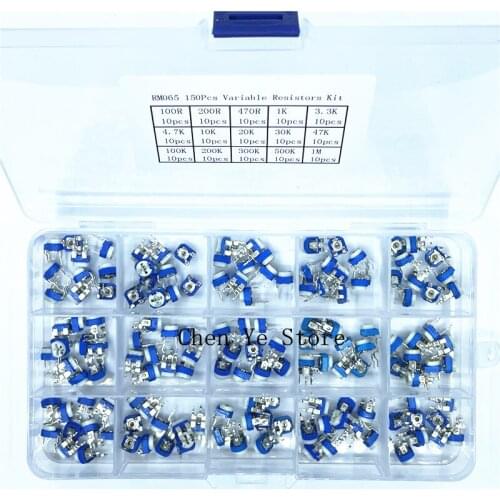 150pcs RM065 100R 100K Trimming Potentiometer Variable Resistors Assorted Kit Electronic Diy Kit 15 Values Each 10pcs with box