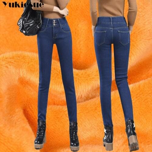 2019 winter warm fleece thick high waist mom jeans woman denim pencil pants jean femme mujer womens jeans for women Plus size