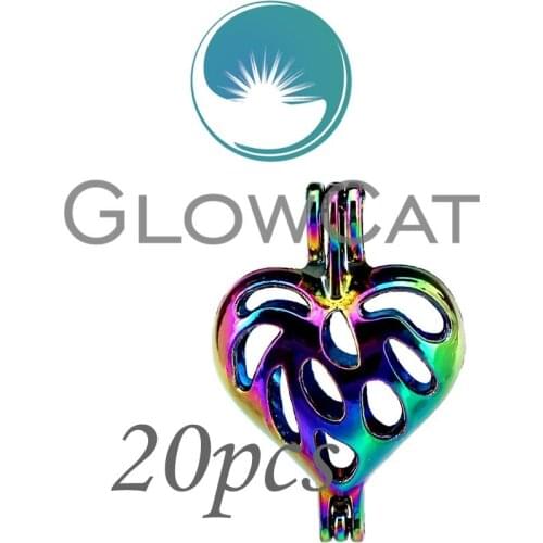 20x CC334 Multicolour Hollow Heart Stone Beads Cage Jewelry Making Essential Oil Diffuser Pearl Cage Locket Pendant