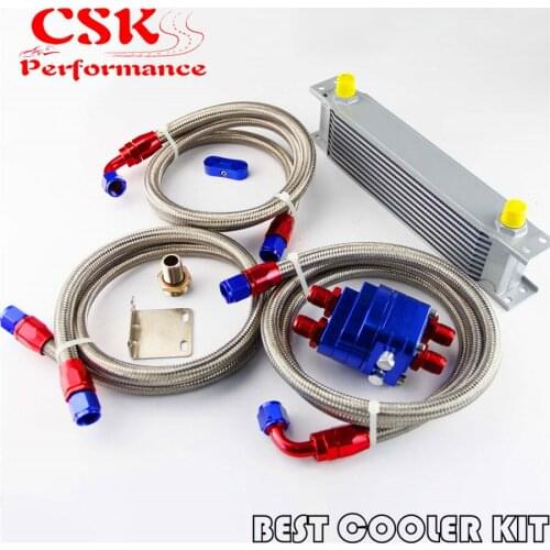 50mm 10 Row AN-8/AN8 Engine Transmission Oil Cooler + Filter Relocation Kit