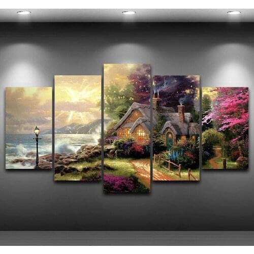 Diamond painting Seashore Cottage,full round square Multi Pane 5 Pieces embroidery 5D DIY Diamant painting A154
