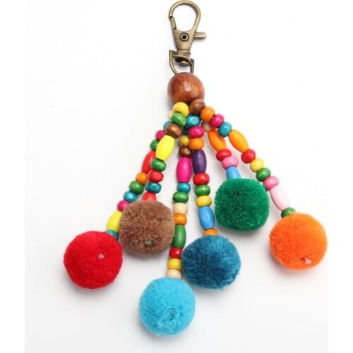 Bohemian Solid wood rice bead hanging key Chain Women Bag Hanging Ornament Automobile Hanging Ornament