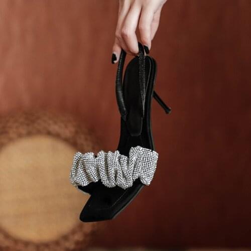 HighHeels 2021 Rhinestone SandalsNew Spring And Summer Net Red Fairy Ftyle Thick Thin Heel Square Diamond Sandals