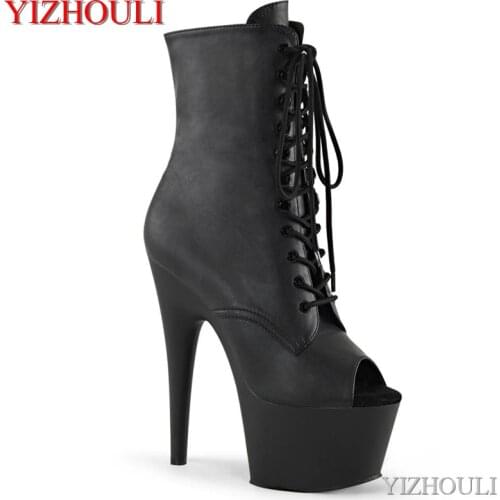 Party pole dancing 15cm ankle boots, matte black 5in, nude toe sexy model, dancing shoes