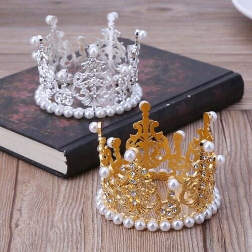 Baby Crown Photography Props Luxury Fashion Pearl Rhinestone Glitter Gold Silver Photo Birthday Party Decoration Girls Princess