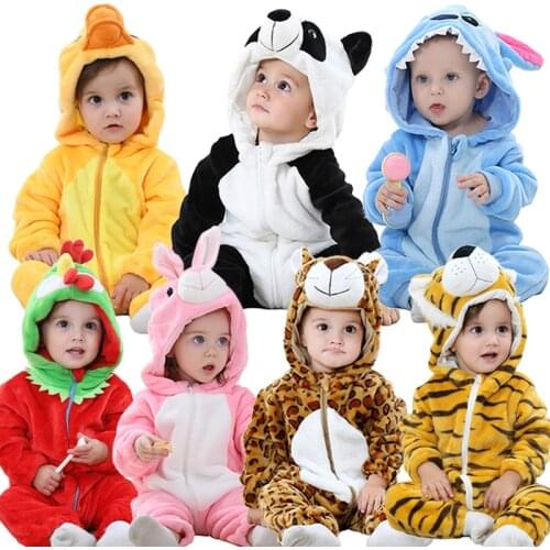 Baby Animal Kigurumi Unicorn Rompers 0-2Years Toddler Clothes Boy Girl Cartoon Onesie Zipper Flannel Warm Infant Pajamas Suit