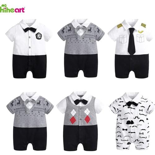 Hiheart Baby Onesies Mustache Gentleman Rompers Infant Short Sleeve Climbs Bow Tie Little Captain Infant Clothes 3 Pieces