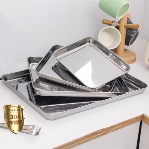 Household Stainless Steel Food Trays Steamed Sausage Fruit Rectangle Storage Plate Pans Cake Baking Dish Kitchen Accessories