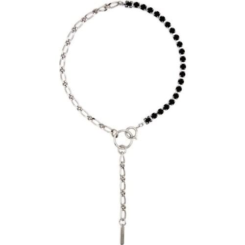 European and American Black Crystal Chain Asymmetric Tassel Short Necklace Bracelet