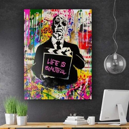 Banksy Graffiti Canvas Painting Art Mr Brainwash Pop Alfred Hitchcock Large Wall Art Picture for Living Room Home Decoration