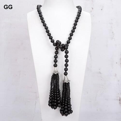 GuaiGuai Jewelry 38" Black Onyx Tassel Pendant Long Necklace
