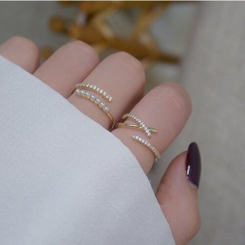 Delicate Jewelry 14K Gold Plated Adjustable Crystal Cross Pearl Rings for Women Simple Style Cubic Zircon Engagement Rings