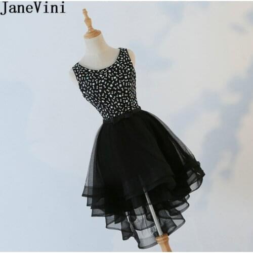 JaneVini 2019 Beaded Homecoming Dresses for Girls Black Tulle Grade Dress Sequins Short Junior Formal Party Gown robe tulle noir