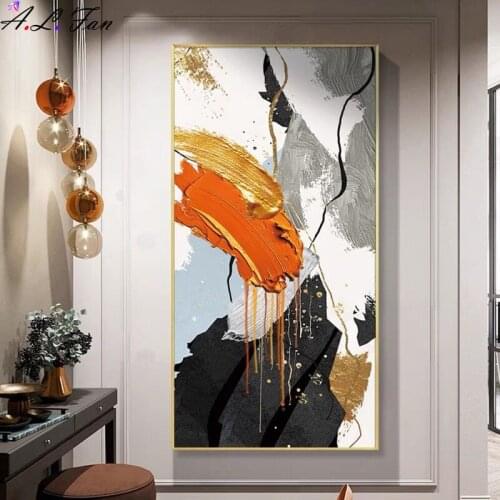 Print Oil Paintings Colorful abstract Flowing Color golden canvas painting posters and print modern decor wall art pictures